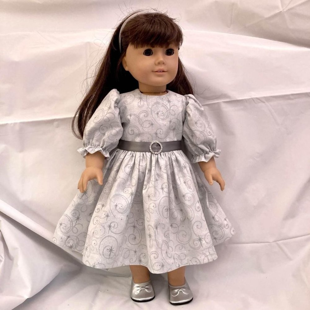 Doll Dress Shining Star Sparkle Silver Gray fits American Girl and 18” Dolls